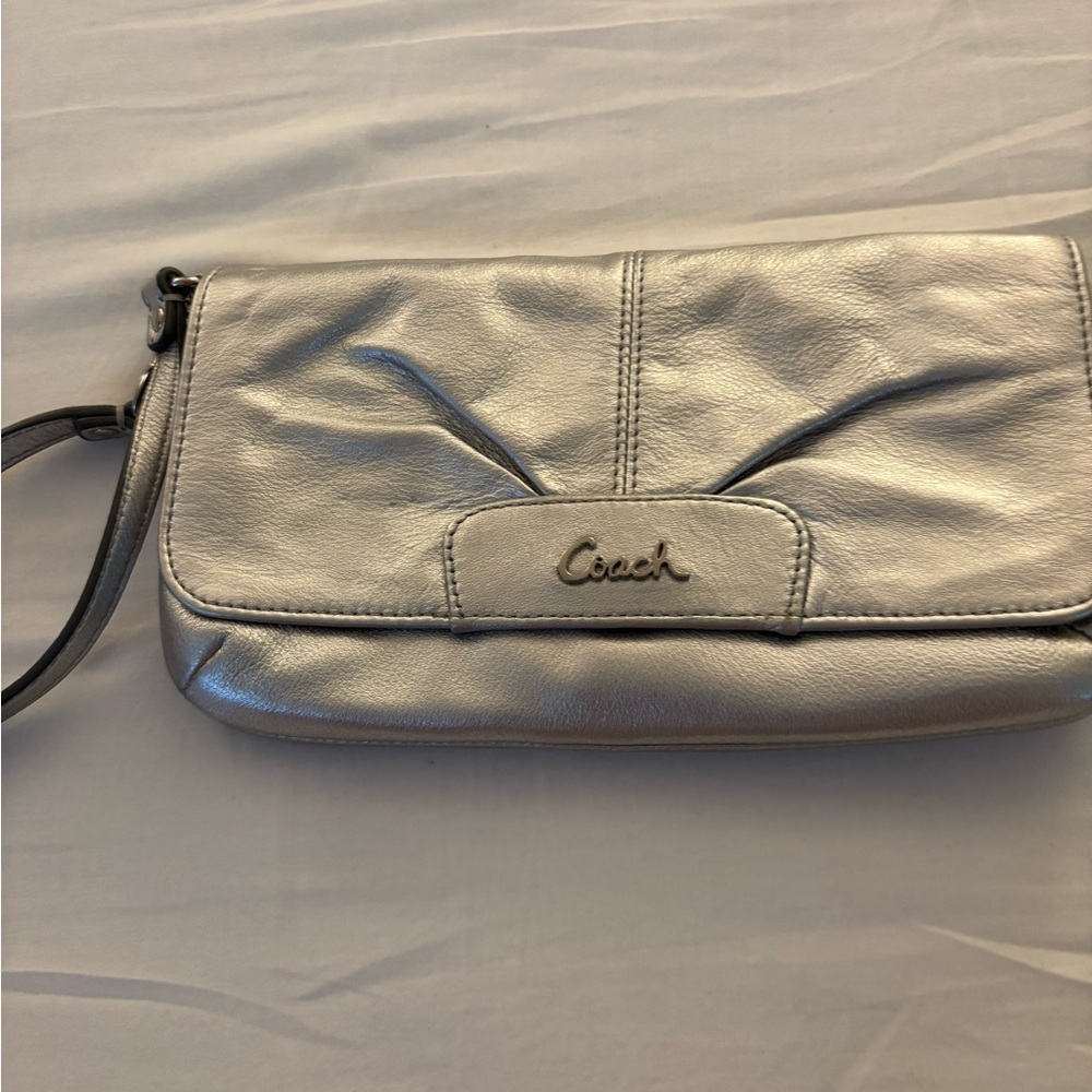 Coach Silver Clutch with Flap Closure